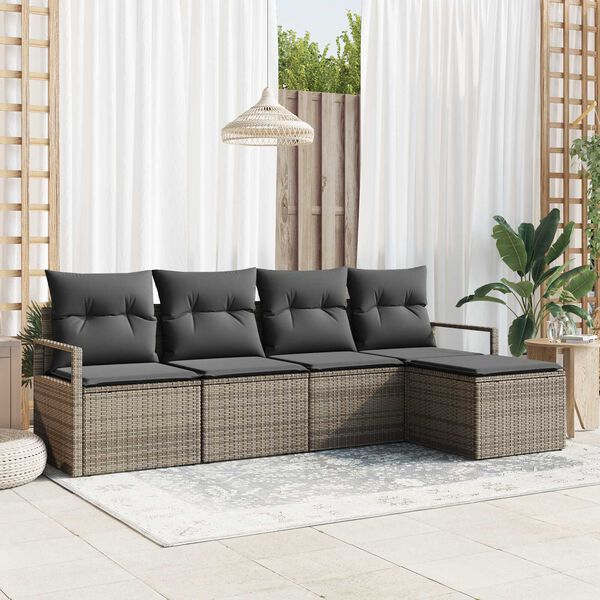 vidaXL Sofa Set with Cushion with Storage 5 pcs Grey Poly Rattan