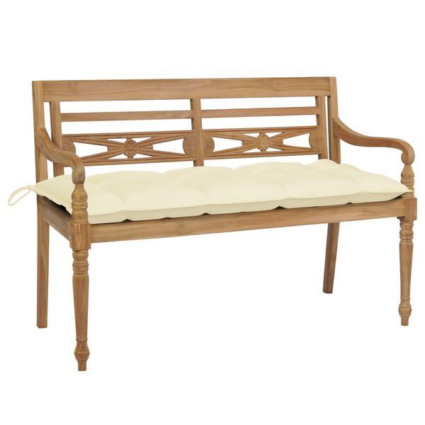 vidaXL Batavia Bench with Cream White Cushion 120 cm Solid Teak Wood