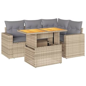 vidaXL 5 Piece Garden Sofa Set with Cushions Beige Poly Rattan