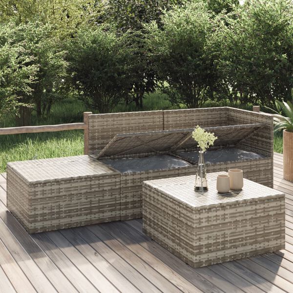 vidaXL 4 Piece Garden Lounge Set with Cushions Grey Poly Rattan