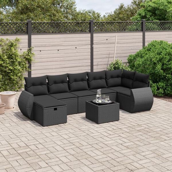 vidaXL 8 Piece Garden Sofa Set with Cushions Black Poly Rattan