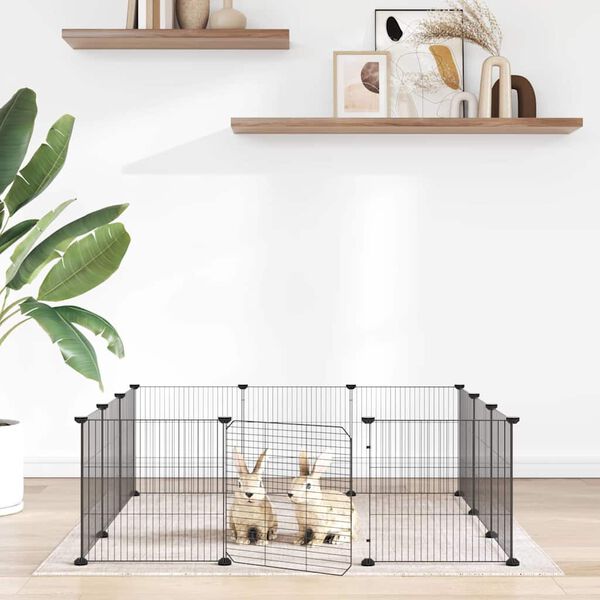 vidaXL 12-Panel Pet Cage with Door Black 35x35 cm Steel