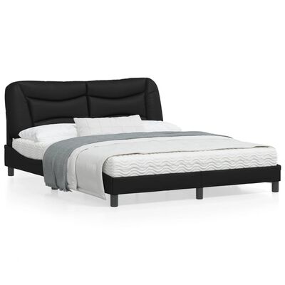 vidaXL Bed Frame with Headboard Black 153x203 cm Queen Size Faux Leather