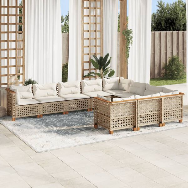 vidaXL 10 Piece Garden Sofa Set with Cushions Beige Poly Rattan
