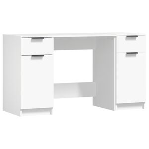 vidaXL Desk with Side Cabinet White Engineered Wood
