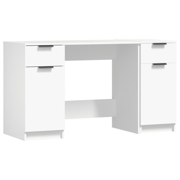vidaXL Desk with Side Cabinet White Engineered Wood