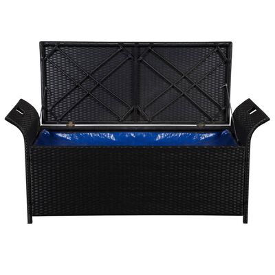 vidaXL Storage Bench with Cushion 138 cm Poly Rattan Black
