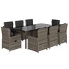 vidaXL 9 Piece Garden Dining Set with Cushions Grey Poly Rattan