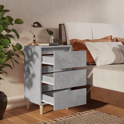 vidaXL Bed Cabinet with Solid Wood Legs Concrete Grey 40x35x69 cm
