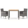 vidaXL 3 Piece Garden Dining Set Poly Rattan & Solid Acacia Wood Grey