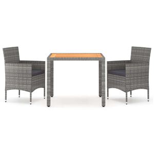vidaXL 3 Piece Garden Dining Set Poly Rattan & Solid Acacia Wood Grey