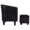 vidaXL Tub Chair with Footstool Black Faux Leather