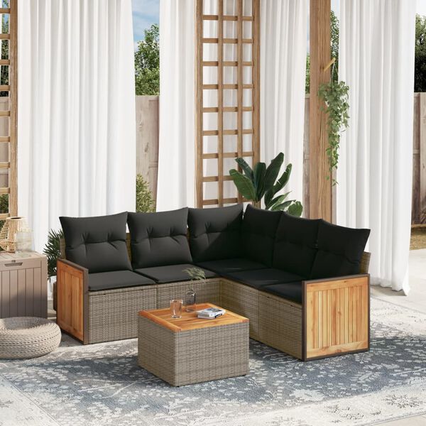 vidaXL 6 Piece Garden Sofa Set with Cushions Grey Poly Rattan