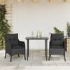 vidaXL 3 Piece Garden Dining Set with Cushions Black Poly Rattan
