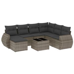 vidaXL 8 Piece Garden Sofa Set with Cushions Grey Poly Rattan