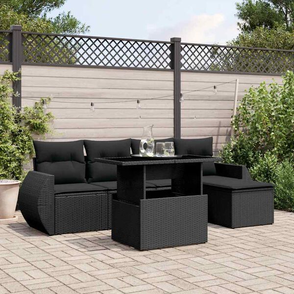 vidaXL 6 Piece Garden Sofa Set with Cushions Black Poly Rattan