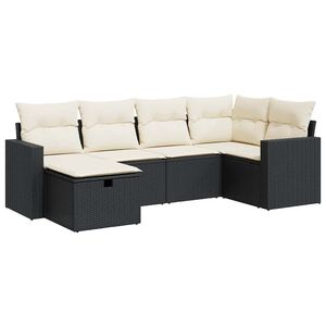 vidaXL 6 Piece Garden Sofa Set with Cushions Black Poly Rattan