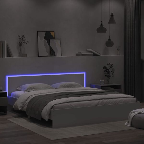vidaXL Bed Frame with LED without Mattress White 180x200 cm Super King