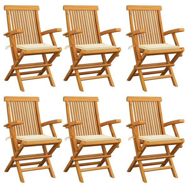 vidaXL Garden Chairs with Cream Cushions 6 pcs Solid Teak Wood