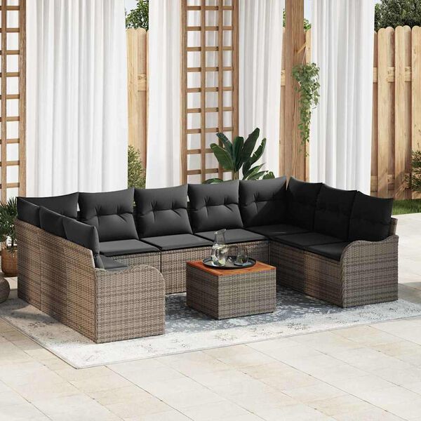vidaXL Garden Sofa Set with Cushion 10 pcs Grey Poly Rattan