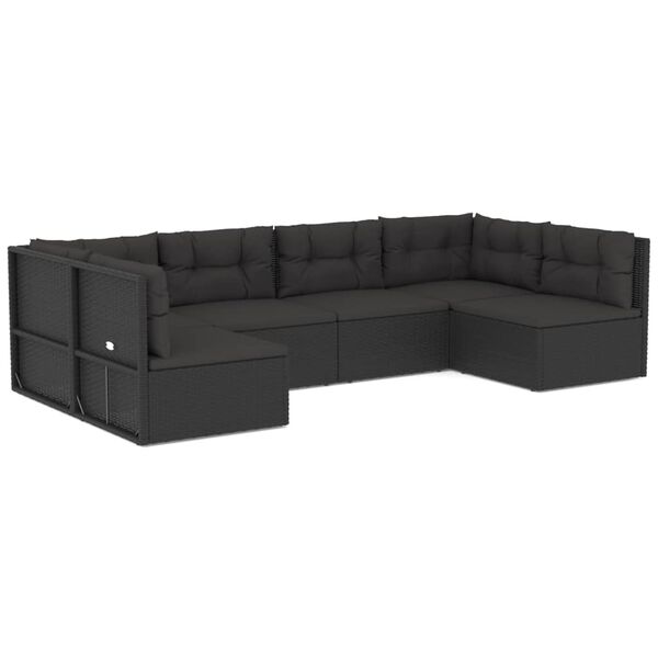 vidaXL 6 Piece Outdoor Sofa Set with Cushions Black Poly Rattan