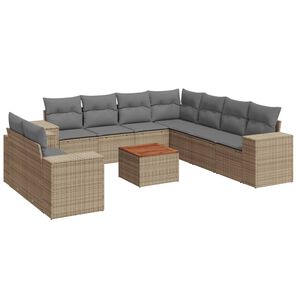 vidaXL 10 Piece Garden Sofa Set with Cushions Beige Poly Rattan
