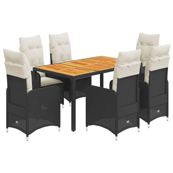 vidaXL 7 Piece Garden Bistro Set with Cushions Black Poly Rattan