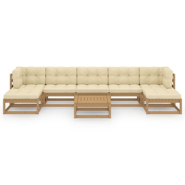 vidaXL 8 Piece Garden Lounge Set&Cushions Honey Brown Solid Pinewood