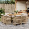 vidaXL 9 Piece Garden Dining Set with Cushions Beige Poly Rattan