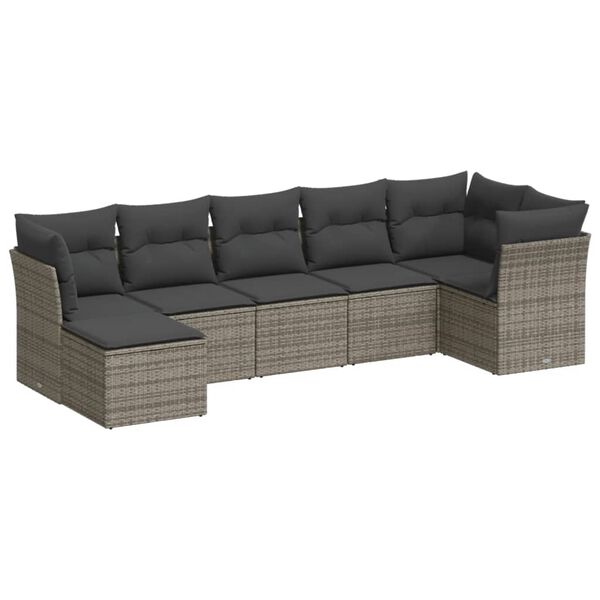 vidaXL 7 Piece Garden Sofa Set with Cushions Grey Poly Rattan