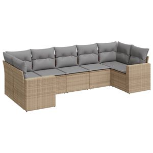 vidaXL 7 Piece Garden Sofa Set with Cushions Beige Poly Rattan