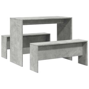 vidaXL 3 Piece Dining Table&Bench set Concrete Grey Engineered Wood