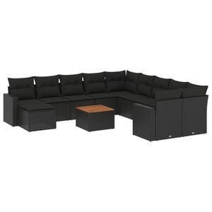 vidaXL 12 Piece Garden Sofa Set with Cushions Black Poly Rattan