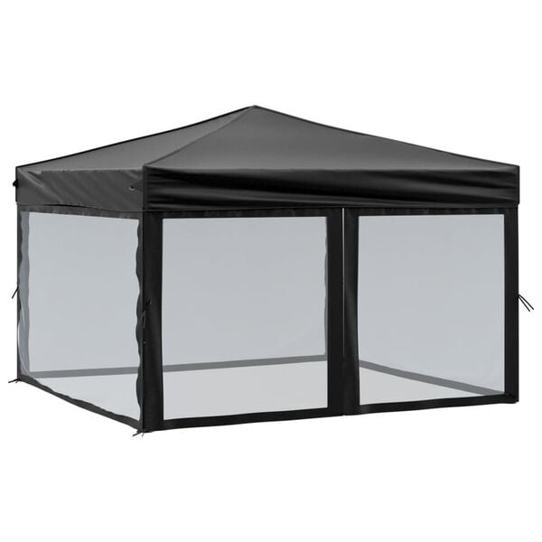 vidaXL Folding Party Tent with Sidewalls Black 3x3 m