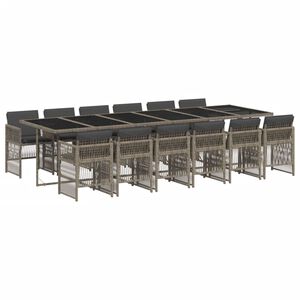 vidaXL 13 Piece Garden Dining Set with Cushions Grey Poly Rattan