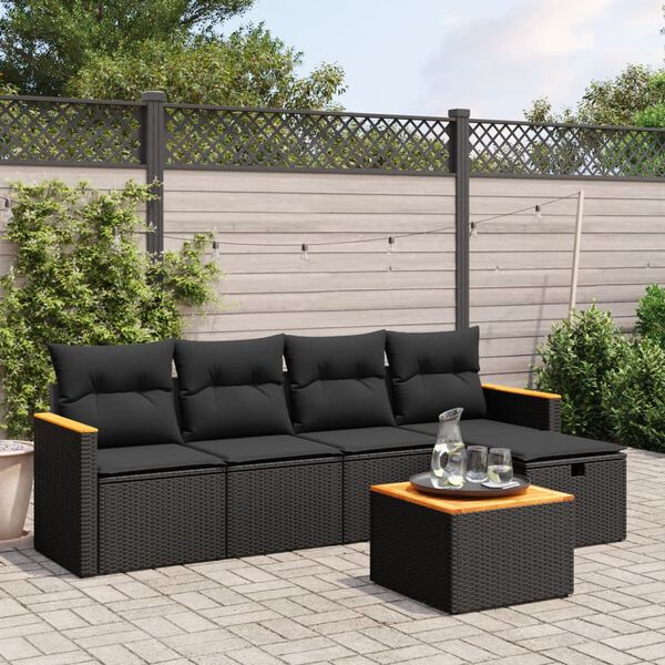 vidaXL 6 Piece Garden Sofa Set with Cushions Black Poly Rattan