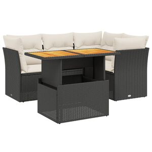 vidaXL 5 Piece Garden Sofa Set with Cushions Black Poly Rattan
