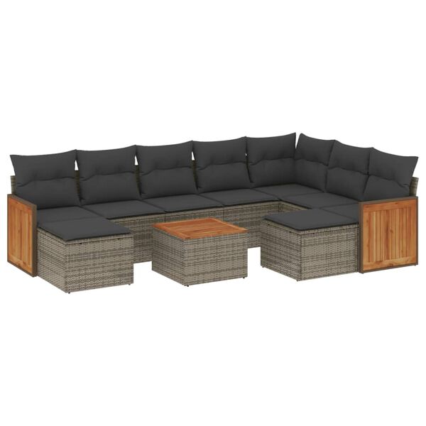 vidaXL 10 Piece Garden Sofa Set with Cushions Grey Poly Rattan