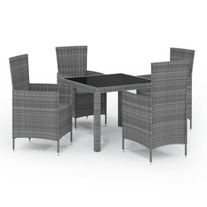vidaXL 5 Piece Outdoor Dining Set with Cushions Poly Rattan Grey