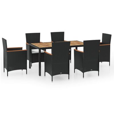 vidaXL 7 Piece Outdoor Dining Set with Cushions Poly Rattan