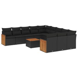 vidaXL 12 Piece Garden Sofa Set with Cushions Black Poly Rattan
