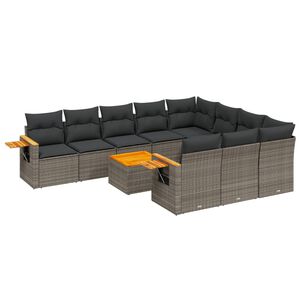 vidaXL 11 Piece Garden Sofa Set with Cushions Grey Poly Rattan