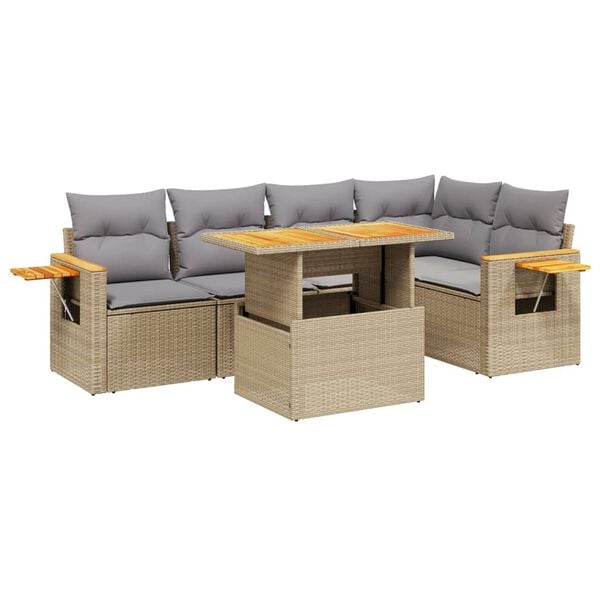 vidaXL 6 Piece Garden Sofa Set with Cushions Beige Poly Rattan