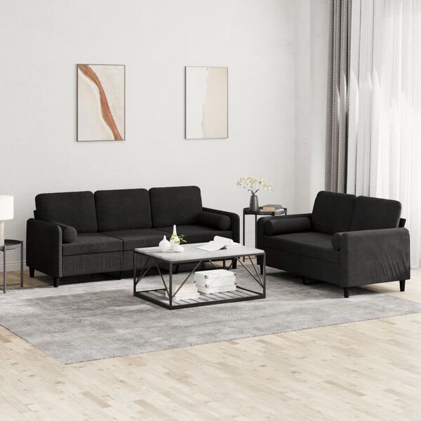 vidaXL 2 Piece Sofa Set with Pillows Black Velvet