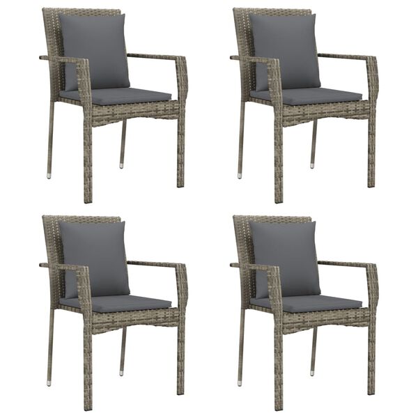 vidaXL 5 Piece Garden Dining Set with Cushions Grey Poly Rattan