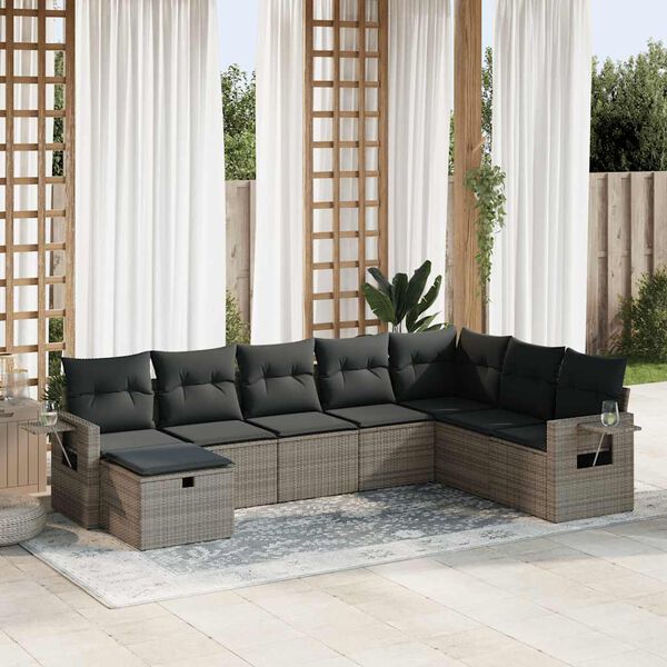vidaXL 8 Piece Garden Sofa Set with Cushions Grey Poly Rattan