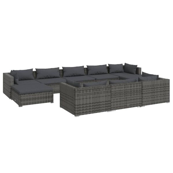 vidaXL 10 Piece Garden Lounge Set with Cushions Grey Poly Rattan
