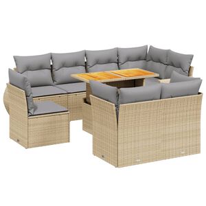 vidaXL 9 Piece Garden Sofa Set with Cushions Beige Poly Rattan