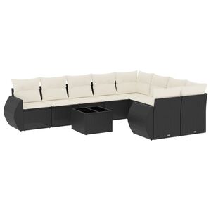 vidaXL 10 Piece Garden Sofa Set with Cushions Black Poly Rattan
