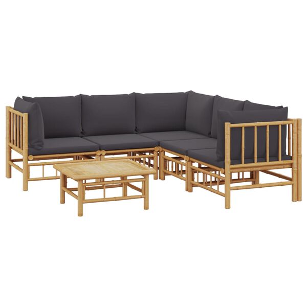 vidaXL 6 Piece Garden Lounge Set with Dark Grey Cushions Bamboo